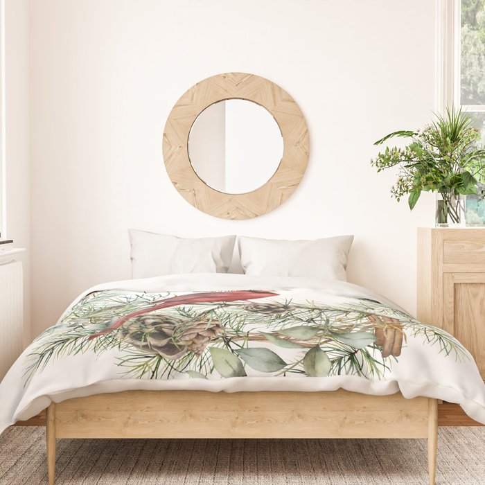 Cardinal Christmas Wreath, Floral Prints Duvet Cover Gallery Image 3