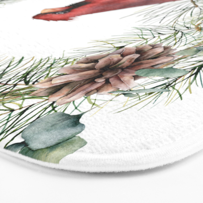 Cardinal Christmas Wreath, Floral Prints Bath Mat Gallery Image 3