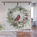 Cardinal Christmas Wreath, Floral Prints Wall Mural Gallery Image 1