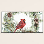 Cardinal Christmas Wreath, Floral Prints Desk Mat Gallery Image 3