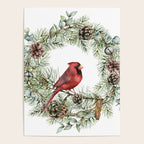 Cardinal Christmas Wreath, Floral Prints Poster Gallery Image 4