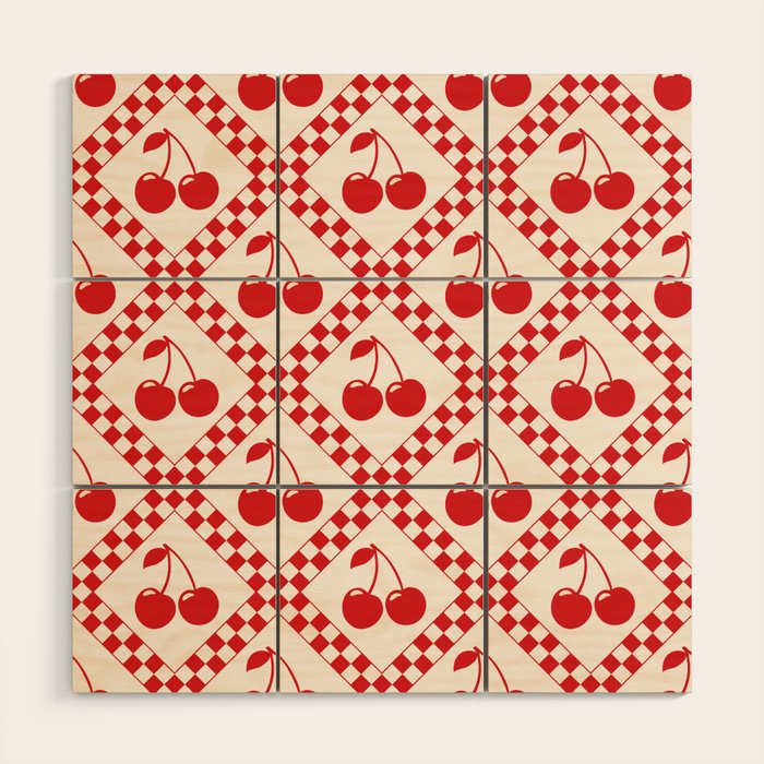 Red Cherries & Beige Checker Wood Wall Art Gallery Image 1