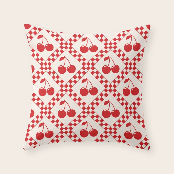 Red Cherries & Beige Checker Throw Pillow Gallery Image 6