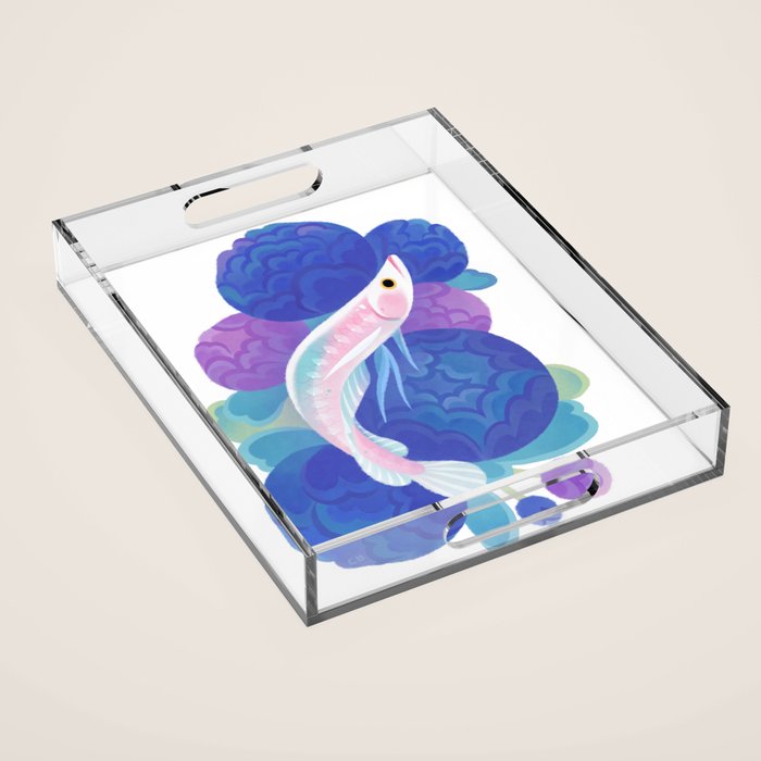 Arowana and peony Acrylic Tray Gallery Image 1