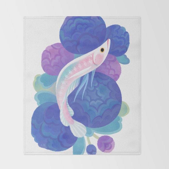 Arowana and peony Throw Blanket Gallery Image 2