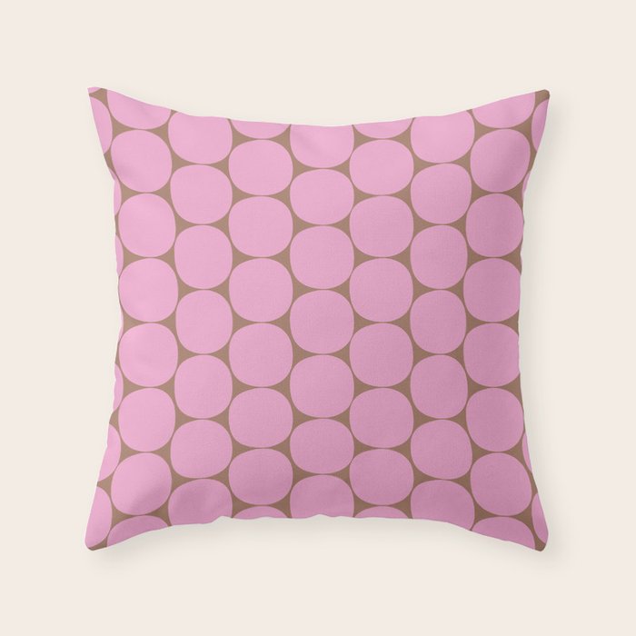 Mid Mod Dots Contemporary Pattern in Pink and Mocha Brown Throw Pillow Gallery Image 1