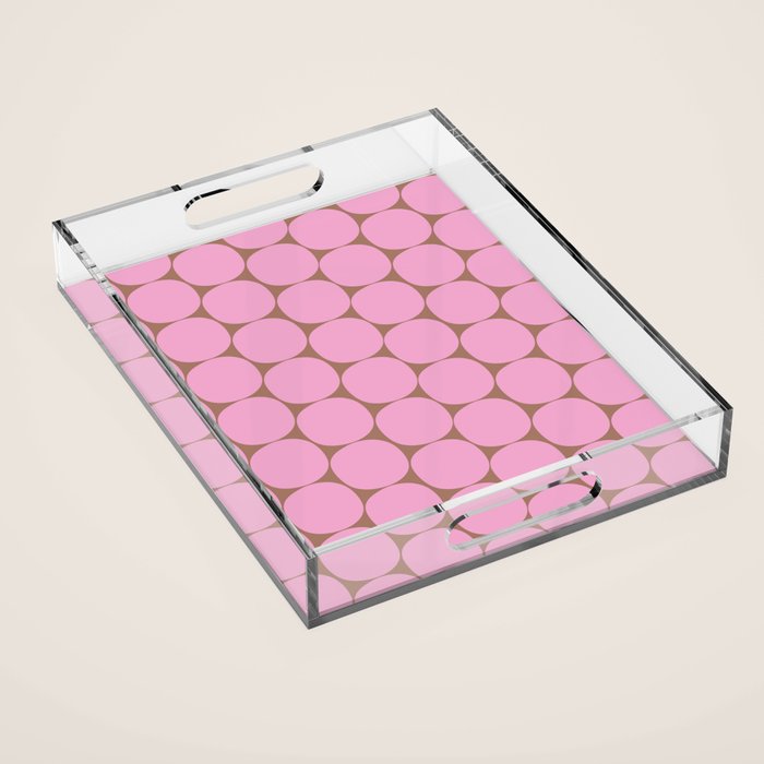 Mid Mod Dots Contemporary Pattern in Pink and Mocha Brown Acrylic Tray Gallery Image 1