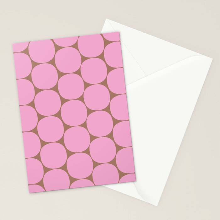 Mid Mod Dots Contemporary Pattern in Pink and Mocha Brown Stationery Card Gallery Image 2