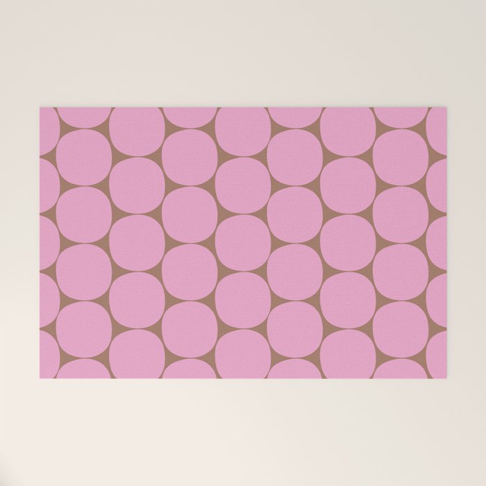 Mid Mod Dots Contemporary Pattern in Pink and Mocha Brown Welcome Mat Gallery Image 1