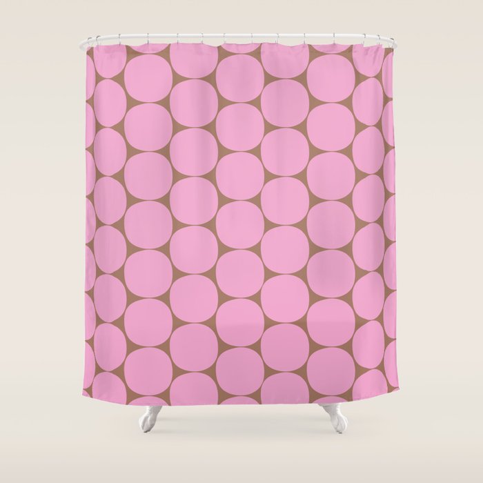 Mid Mod Dots Contemporary Pattern in Pink and Mocha Brown Shower Curtain Gallery Image 1
