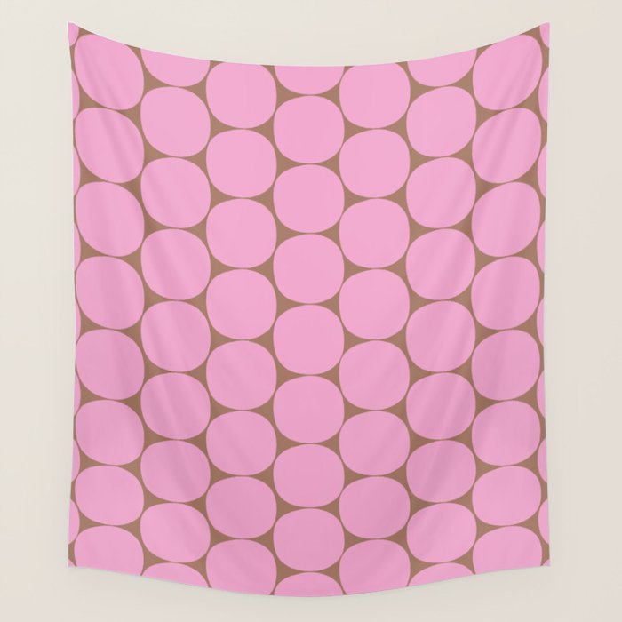 Mid Mod Dots Contemporary Pattern in Pink and Mocha Brown Wall Tapestry Gallery Image 4