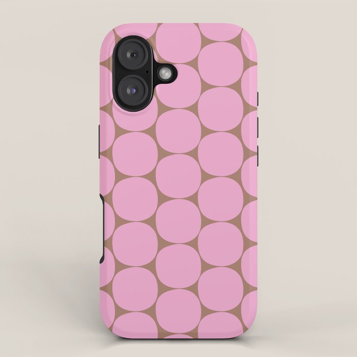 Mid Mod Dots Contemporary Pattern in Pink and Mocha Brown iPhone Case Gallery Image 1