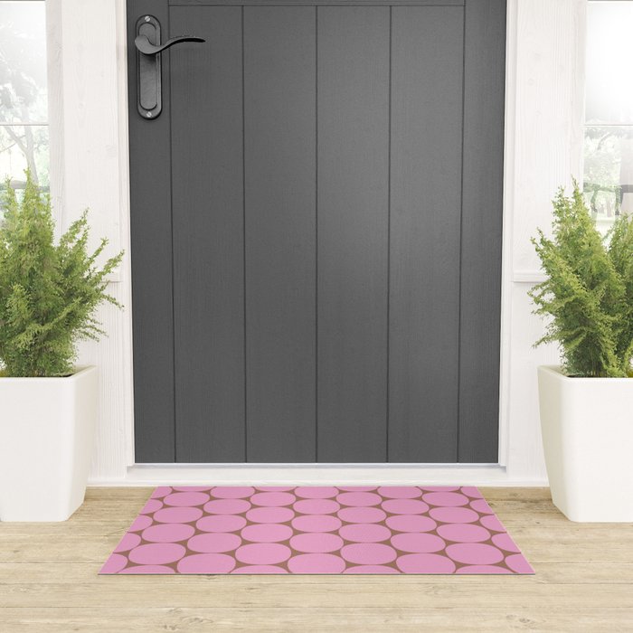 Mid Mod Dots Contemporary Pattern in Pink and Mocha Brown Welcome Mat Gallery Image 3