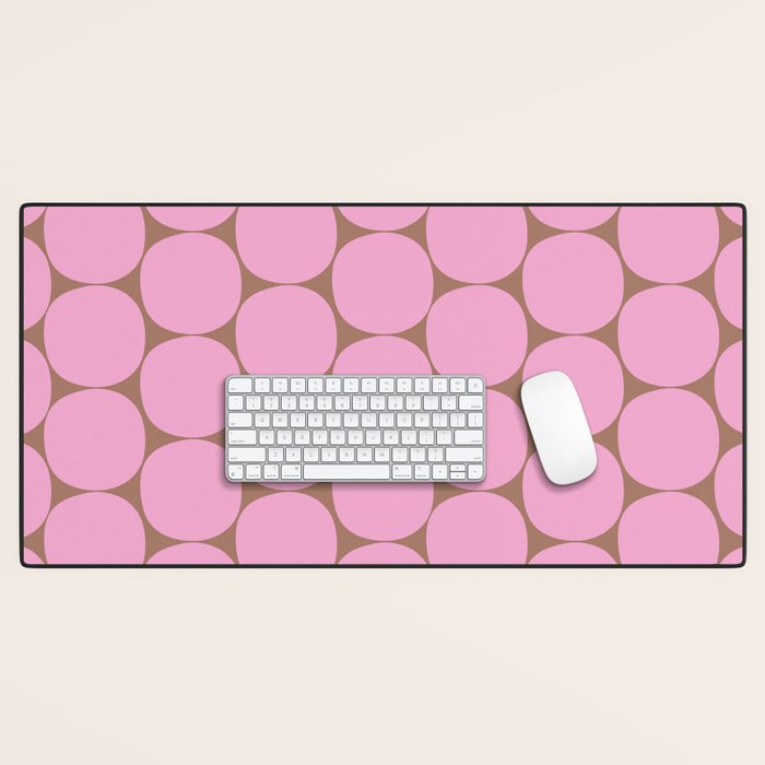 Mid Mod Dots Contemporary Pattern in Pink and Mocha Brown Desk Mat Gallery Image 1