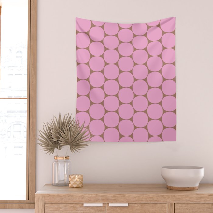 Mid Mod Dots Contemporary Pattern in Pink and Mocha Brown Wall Tapestry Gallery Image 2