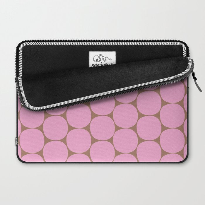 Mid Mod Dots Contemporary Pattern in Pink and Mocha Brown Laptop Sleeve Gallery Image 2