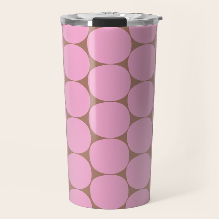 Mid Mod Dots Contemporary Pattern in Pink and Mocha Brown Travel Mug Gallery Image 1
