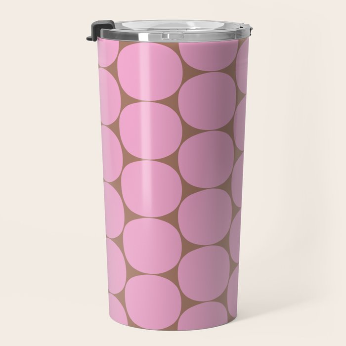 Mid Mod Dots Contemporary Pattern in Pink and Mocha Brown Travel Mug Gallery Image 3