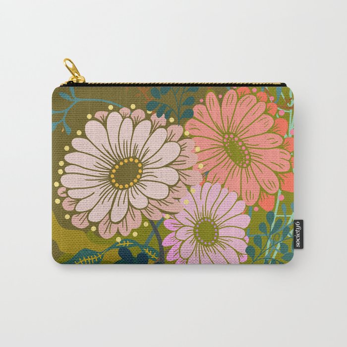 Vintage Bouquet of flowers in warm green colors Carry All Pouch Gallery Image 1