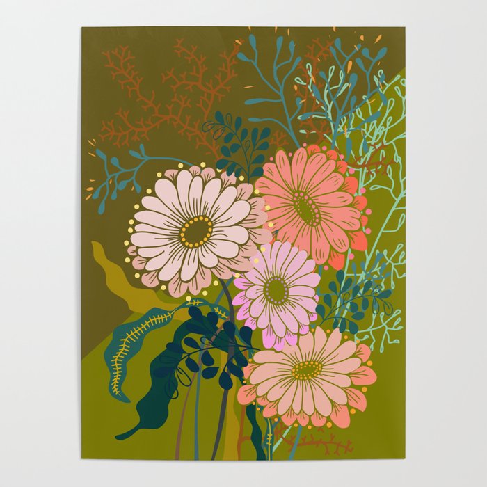 Vintage Bouquet of flowers in warm green colors Poster Gallery Image 4