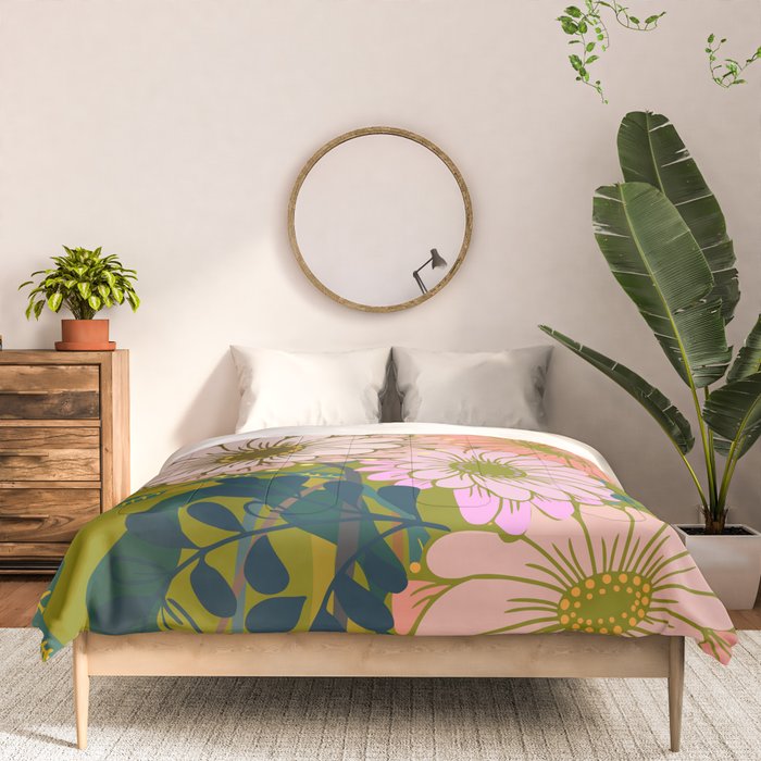 Vintage Bouquet of flowers in warm green colors Comforter Gallery Image 3