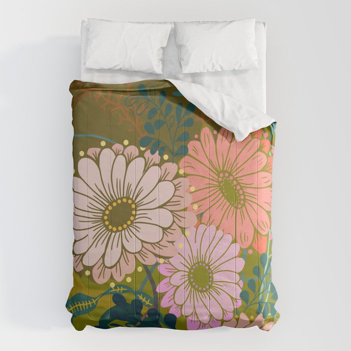Vintage Bouquet of flowers in warm green colors Comforter Gallery Image 1