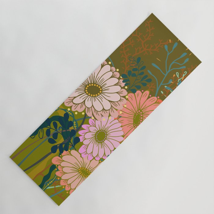 Vintage Bouquet of flowers in warm green colors Yoga Mat Gallery Image 1