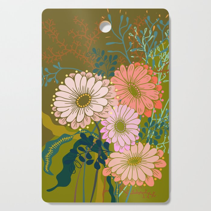 Vintage Bouquet of flowers in warm green colors Cutting Board Gallery Image 1