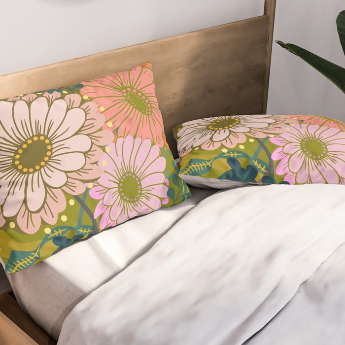 Vintage Bouquet of flowers in warm green colors Pillow Sham Gallery Image 2