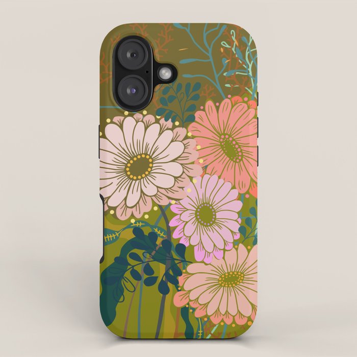 Vintage Bouquet of flowers in warm green colors iPhone Case Gallery Image 1