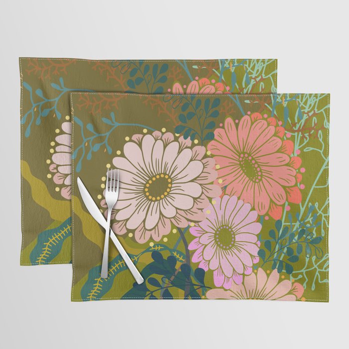 Vintage Bouquet of flowers in warm green colors Placemat Gallery Image 1