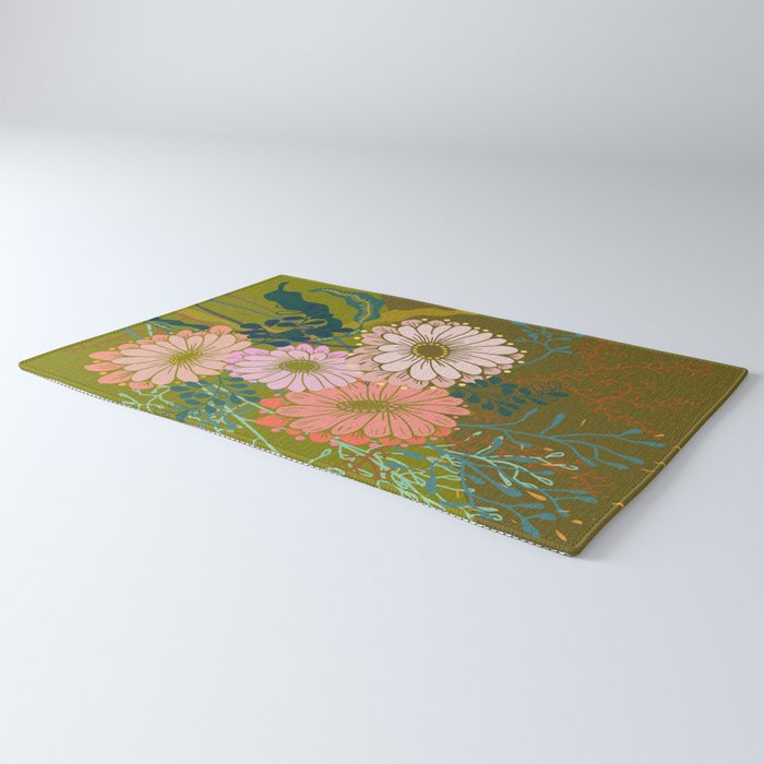 Vintage Bouquet of flowers in warm green colors Rug Gallery Image 3