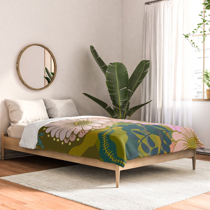Vintage Bouquet of flowers in warm green colors Comforter Gallery Image 2