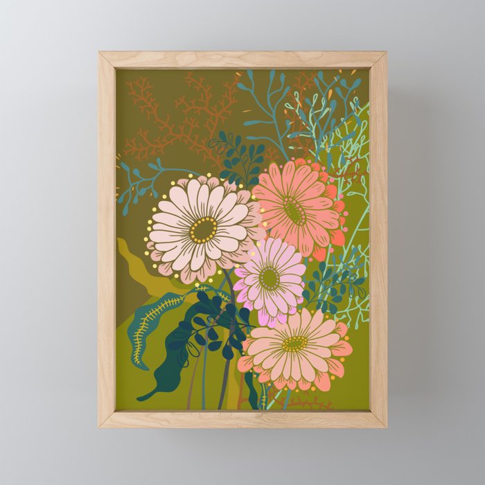 Vintage Bouquet of flowers in warm green colors Mini Art Print Gallery Image 1
