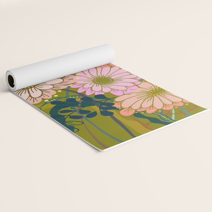 Vintage Bouquet of flowers in warm green colors Yoga Mat Gallery Image 2