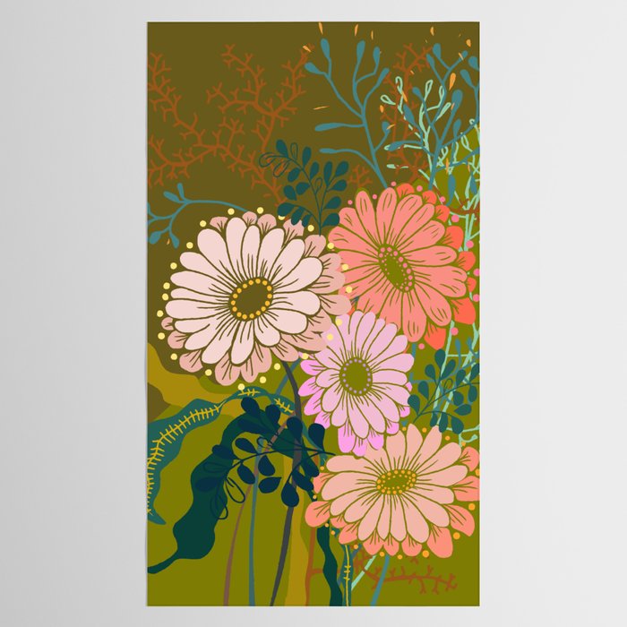 Vintage Bouquet of flowers in warm green colors Tablecloth Gallery Image 2