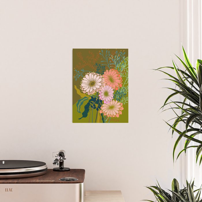 Vintage Bouquet of flowers in warm green colors Poster Gallery Image 2