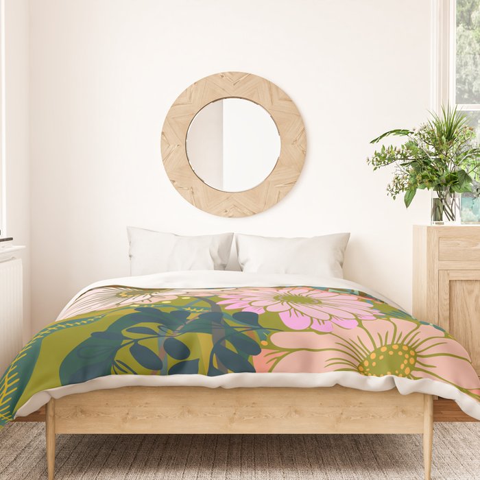 Vintage Bouquet of flowers in warm green colors Duvet Cover Gallery Image 3