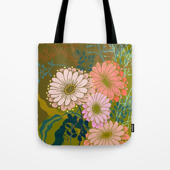 Vintage Bouquet of flowers in warm green colors Tote Bag Gallery Image 1