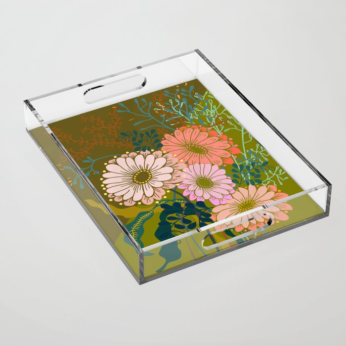 Vintage Bouquet of flowers in warm green colors Acrylic Tray Gallery Image 1
