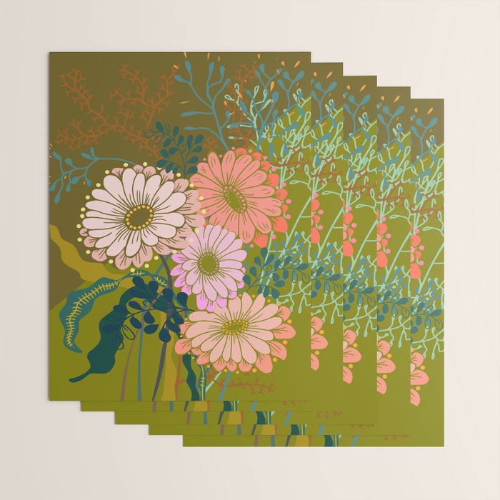 Vintage Bouquet of flowers in warm green colors Wrapping Paper Gallery Image 3
