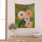 Vintage Bouquet of flowers in warm green colors Wall Tapestry Gallery Image 2