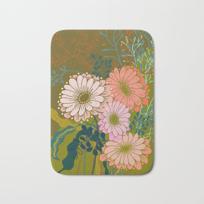 Vintage Bouquet of flowers in warm green colors Bath Mat Gallery Image 1