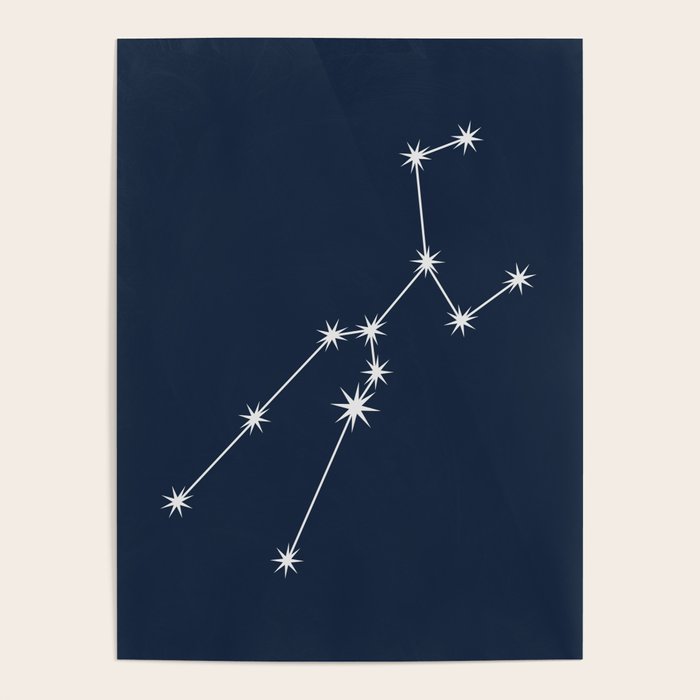 Taurus Zodiac Star Constellation Line Art Dark Blue Poster Gallery Image 1