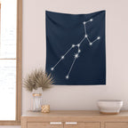 Taurus Zodiac Star Constellation Line Art Dark Blue Wall Tapestry Gallery Image 2