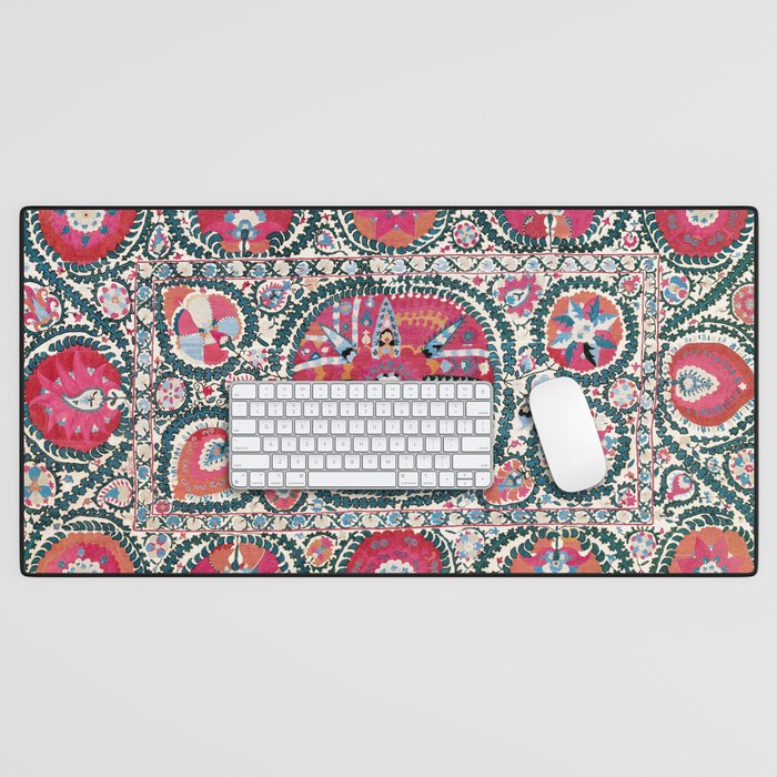 Large Medallion Bokhara Suzani  Uzbekistan Embroidery Print Desk Mat Gallery Image 1