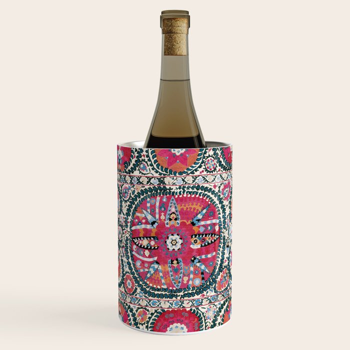 Large Medallion Bokhara Suzani  Uzbekistan Embroidery Print Wine Chiller Gallery Image 1