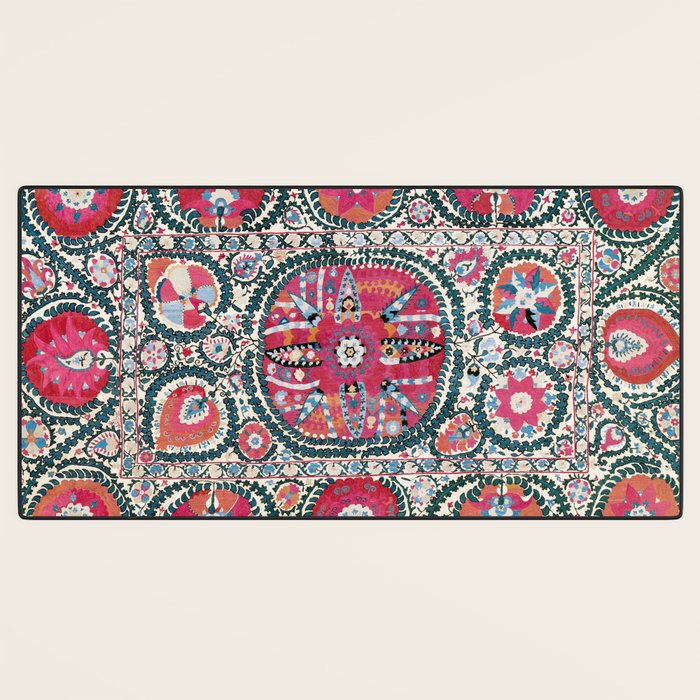 Large Medallion Bokhara Suzani  Uzbekistan Embroidery Print Desk Mat Gallery Image 3