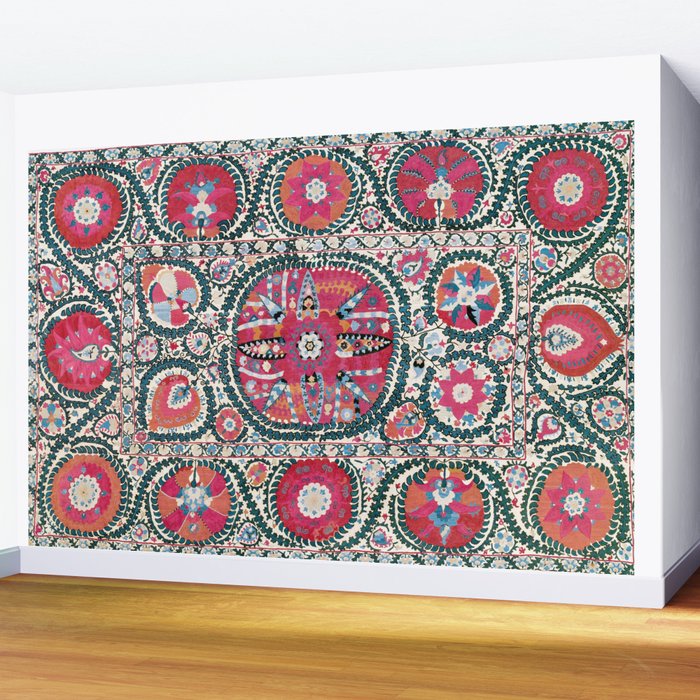 Large Medallion Bokhara Suzani  Uzbekistan Embroidery Print Wall Mural Gallery Image 2