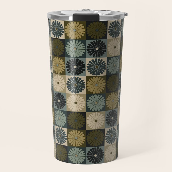 Retro Flowers Check Pattern V Travel Mug Gallery Image 1